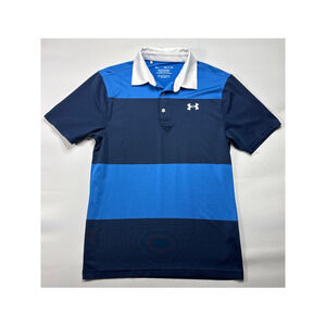 Under Armour Men's Loose Fit The Playoff Polo Blue Wide Striped Polo Shirt - S*
